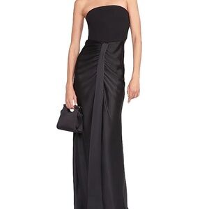 STAUD "Wayfaring" Strapless Satin Maxi Dress, Black, Size 4